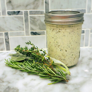 Herb compound butter made with fresh rosemary, thyme, sage, and garlic.