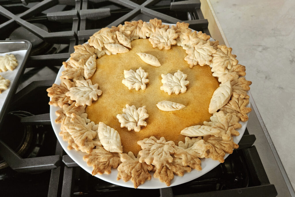 pumpkin pie from oven