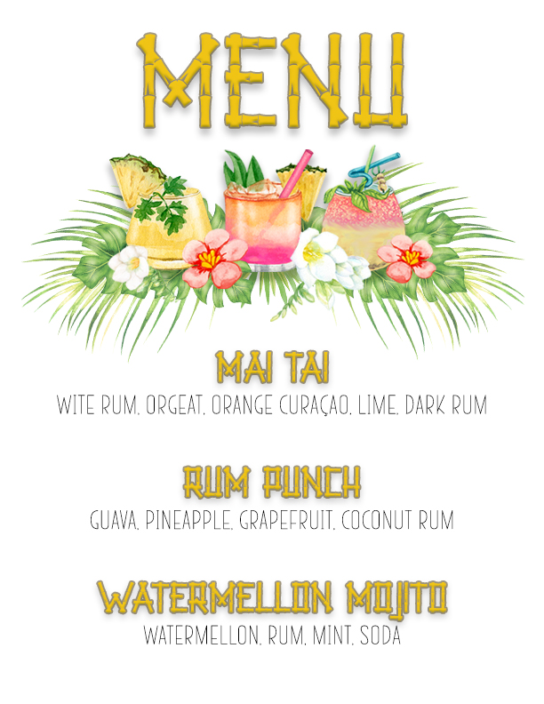 Tiki themed drink menu
